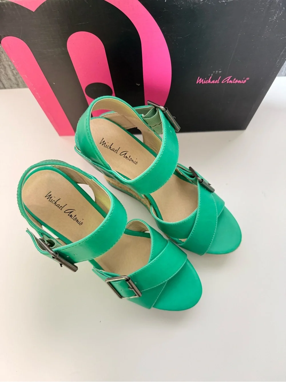 Michael Antonio Bright Green Women's Strappy Block Heel Sandals